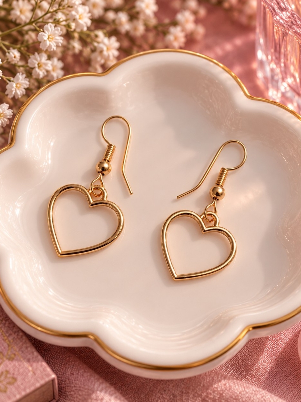 Gold Heart Outline Drop Earrings - New